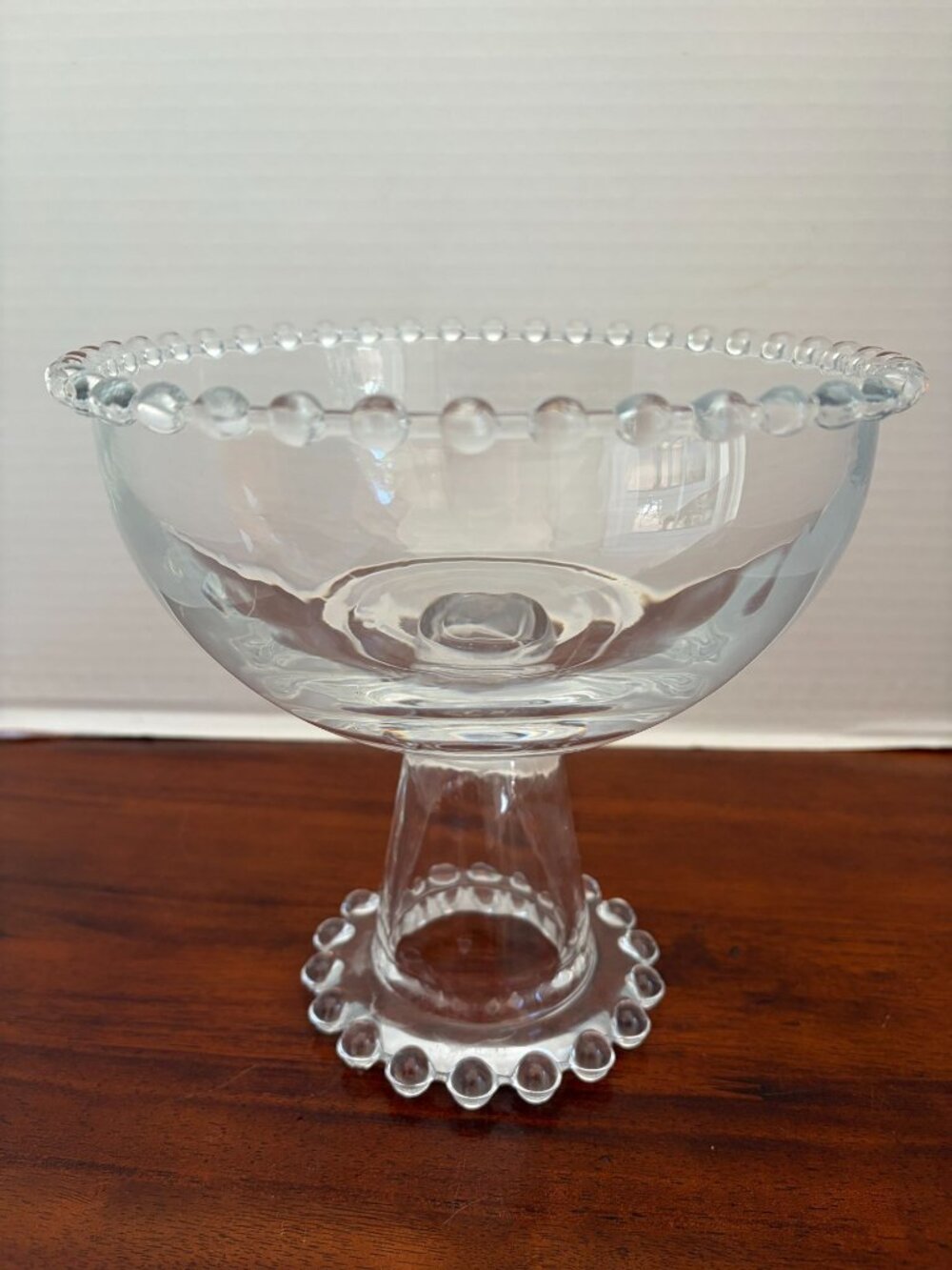 Imperial Candlewick Clear Glass Pedestal Beaded Bowl
